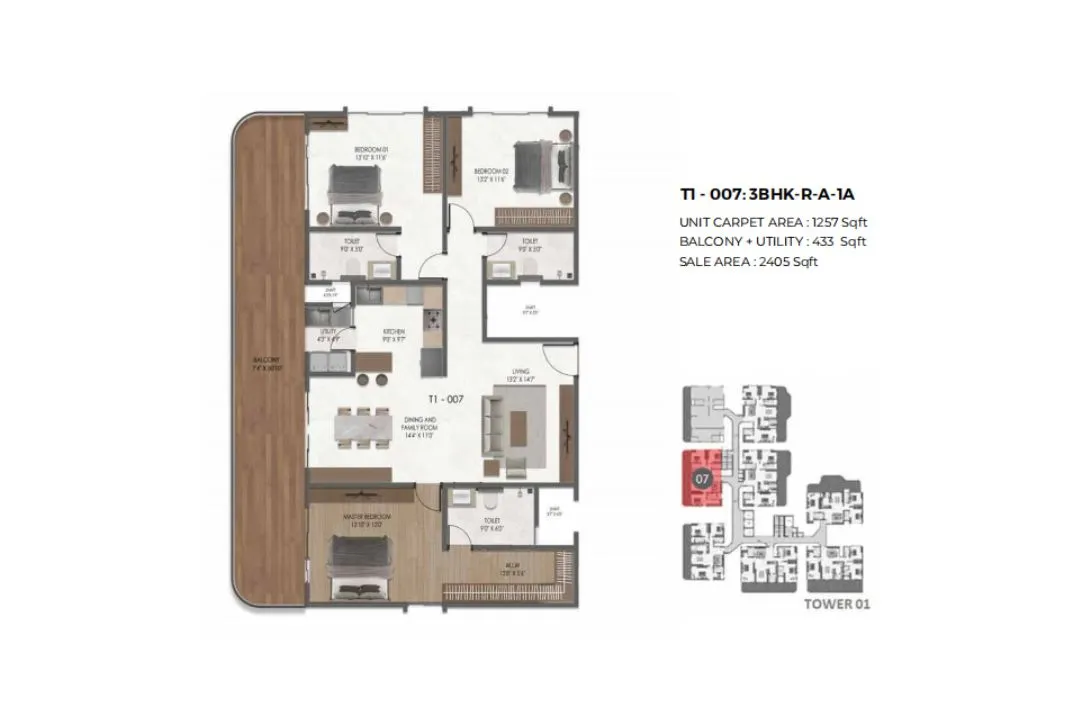 3 BHK Large floor plan, 2150 sq ft